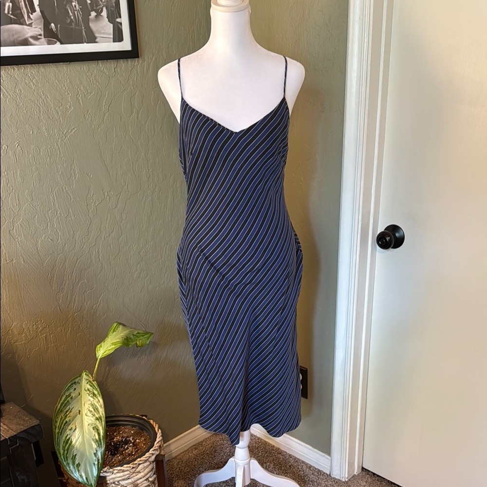 Banana Republic Navy and Black Striped Midi Dress